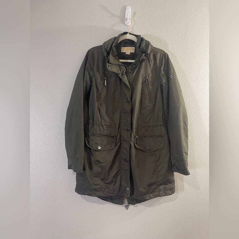 Michael Kors Coat Jacket Olive Green Nylon Hoodie Jacket Packable Lined Women S
